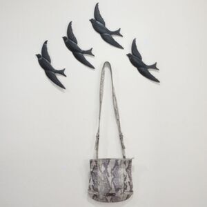 Prune Black & White Snake Skin Pattern Leather Satchel Tote Purse